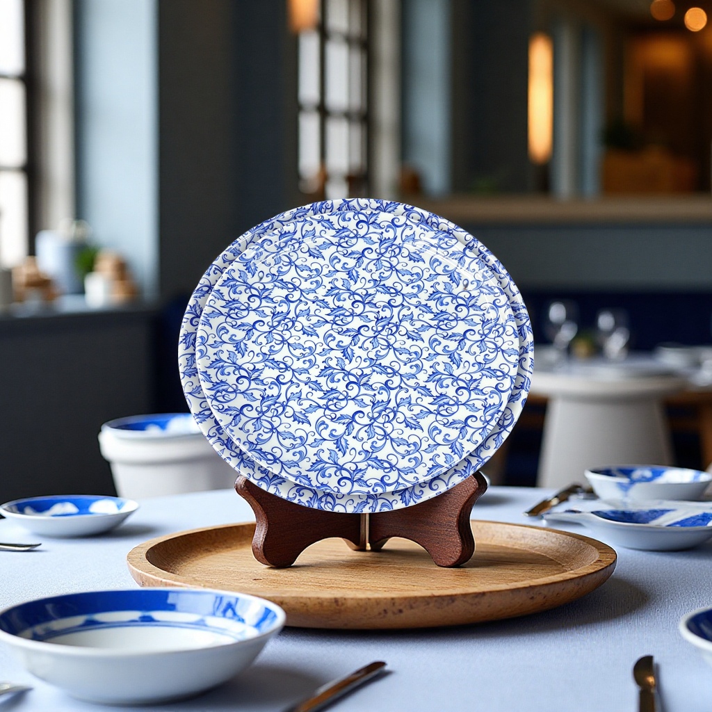 Direct sales from foreign trade manufacturers of blue orchid melamine imitation porcelain bowls, commercial stock, durable and wear-resistant round bowls, plates and plates, factory direct delivery details Picture
