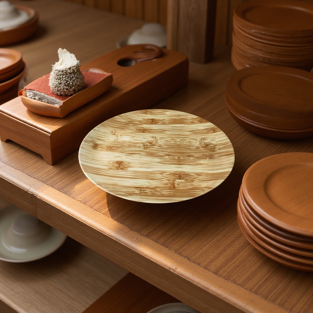 密胺仿木纹棕色酒店商用端菜盘面包盘批发定制日用百货餐具 details Picture