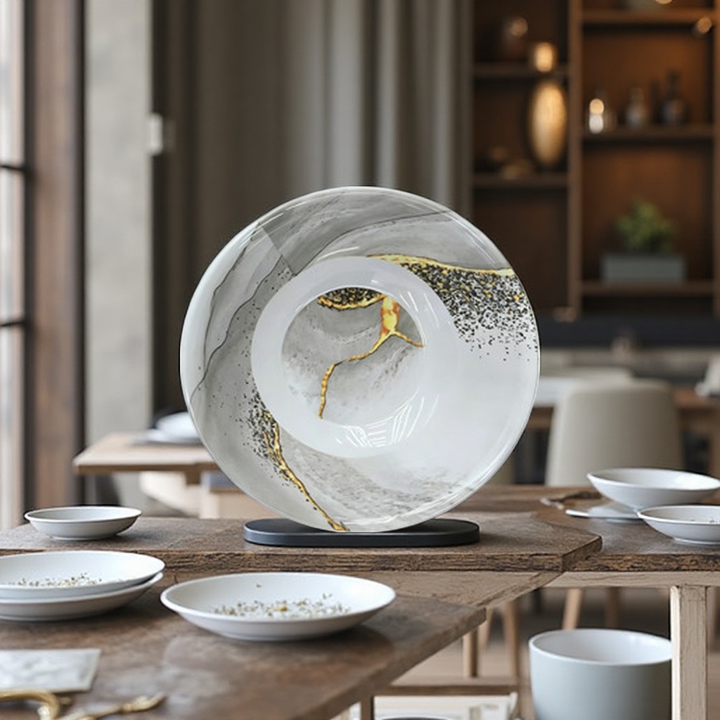 灰白色大理石纹鎏金裂纹圆形塑料饭碗汤碗商用火锅餐厅餐具 details Picture