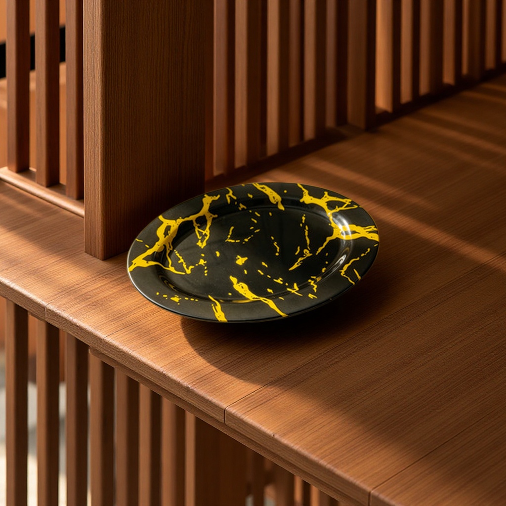 Factory direct sales of carbon black bright golden pattern oval-shaped melamine dinner plates, commercial, shockproof and wear-resistant in stock