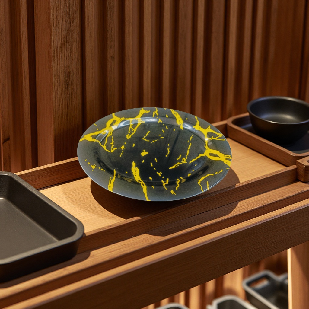 Factory direct sales of carbon black bright golden pattern oval-shaped melamine dinner plates, commercial, shockproof and wear-resistant in stock details Picture