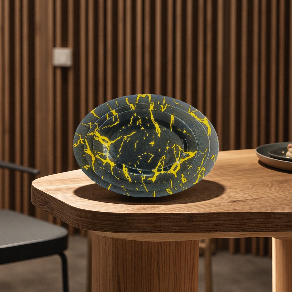 Factory direct sales of carbon black bright golden pattern oval-shaped melamine dinner plates, commercial, shockproof and wear-resistant in stock Specification image