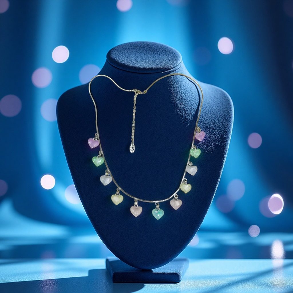 Colorful heart-shaped diamond crystal collarbone chain, a versatile Austrian water diamond necklace for women's fashion, and a banquet accessory details Picture