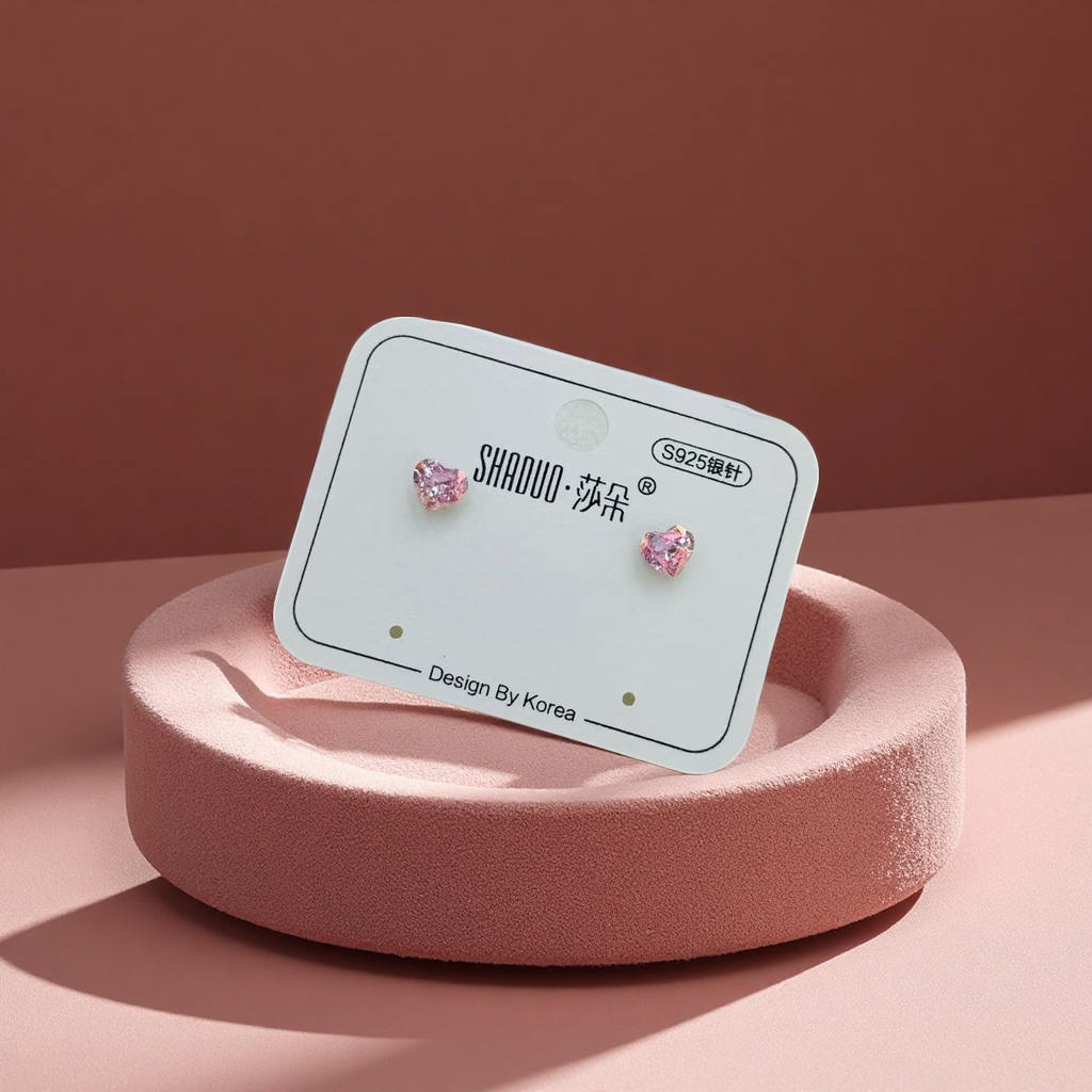 S925 Silver Needle heart-shaped crystal women's ear studs, simple and niche design, high-end feel, Korean-style versatile summer earrings Item Picture