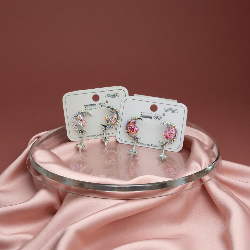 S925 Silver Needle Moon Heart Earrings for Women, Austrian crystal pure silver stud earrings, stylish and versatile new style details Picture
