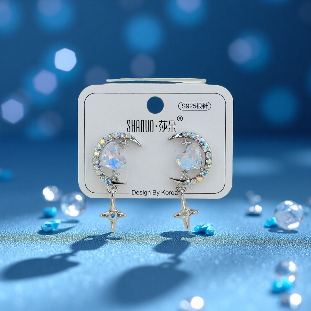 S925 Silver Needle Moon Heart Earrings for Women, Austrian crystal pure silver stud earrings, stylish and versatile new style Application Scenario