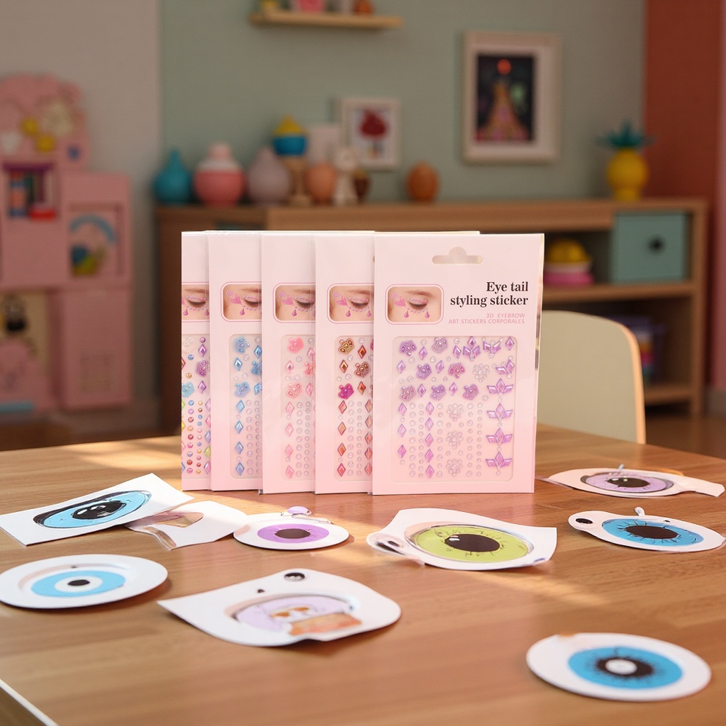 New children's DIY fun eyebrow and eye stickers, sparkling diamond gemstone decorative stickers, eye corner stickers with rich colors, factory wholesale
