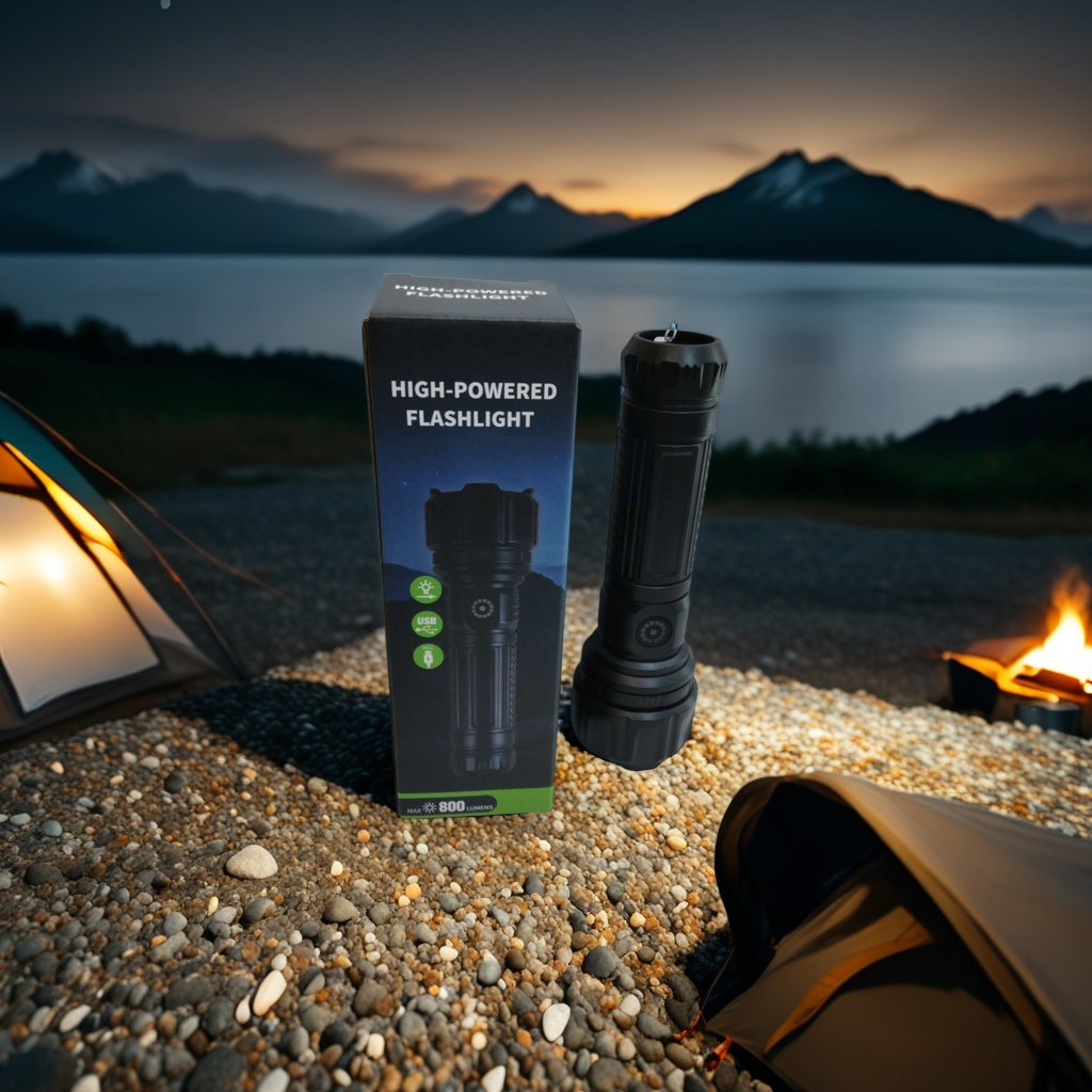 The new ABS material flashlight is rechargeable with multiple dimming modes and is a portable flashlight with red and white light