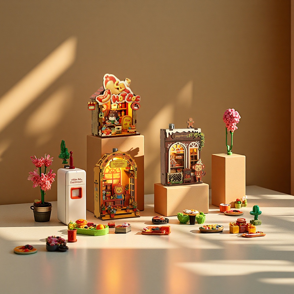 Street corner miniature handmade assembly food set, refrigerator stickers, 3D stereoscopic building blocks, magnetic DIY gifts, home decorations, wall stickers details Picture