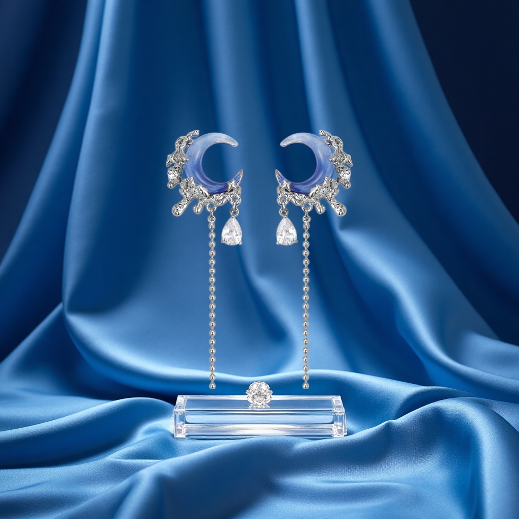 The cool Blue Moon series is a niche design with a cold and aloof style children's jewelry set Item Picture