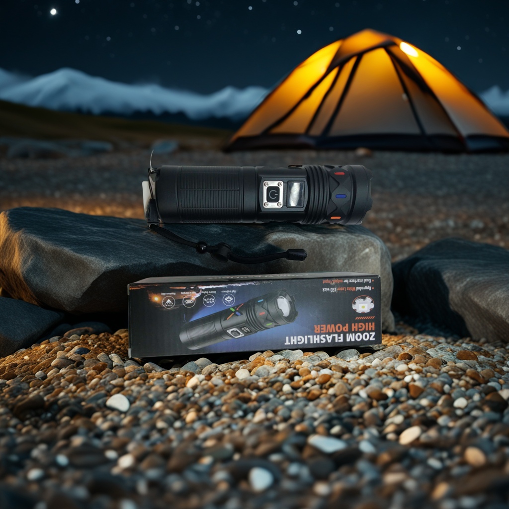 New white laser high-intensity long-range flashlight, outdoor lighting, household emergency flashlight, rechargeable with digital display zoom flashlight Item Picture