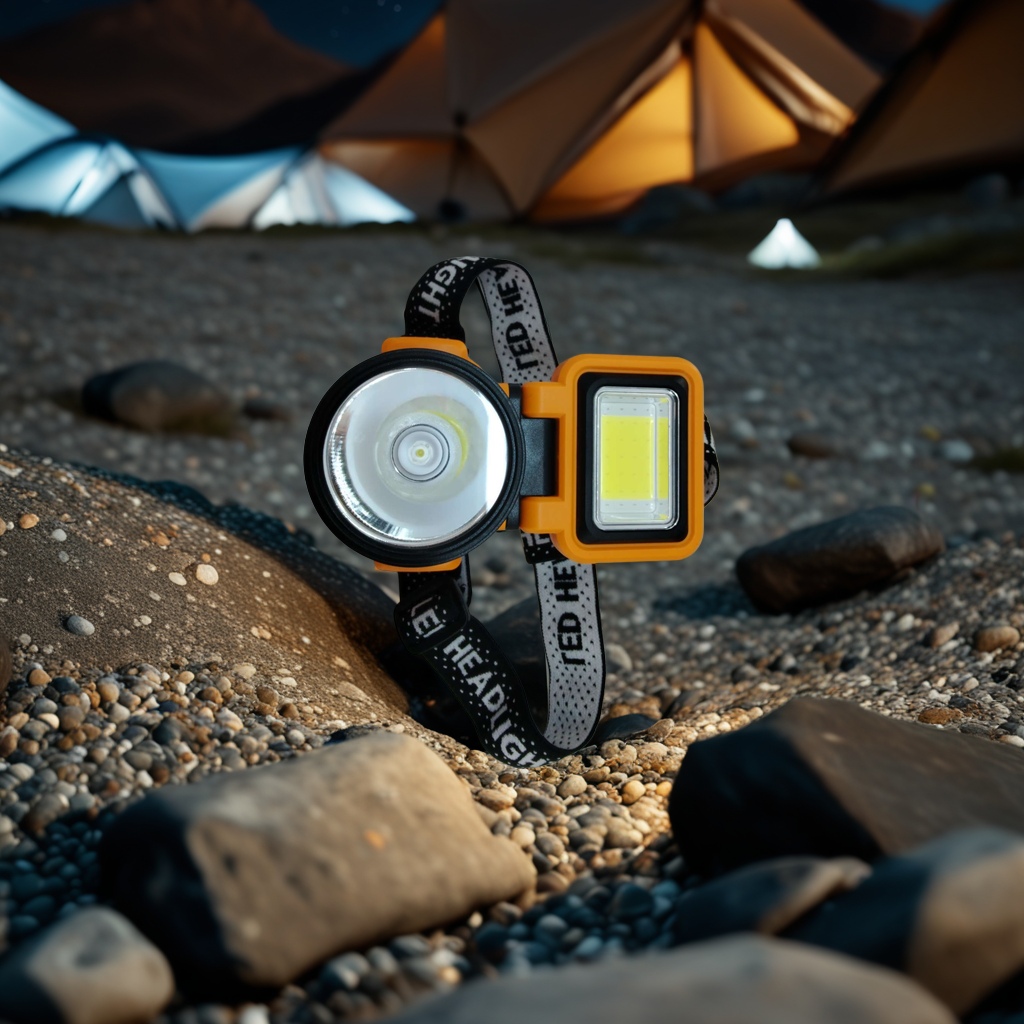 The new multi-functional smart sensor headlamp with adjustable Angle and dual-light source is a camping, hiking and home emergency headlamp Specification image