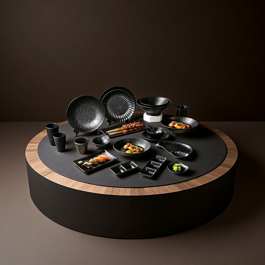 Commercial catering cold dish plates, melamine tableware, thickened black, special plates for hot pot and barbecue, Japanese style, durable and practical