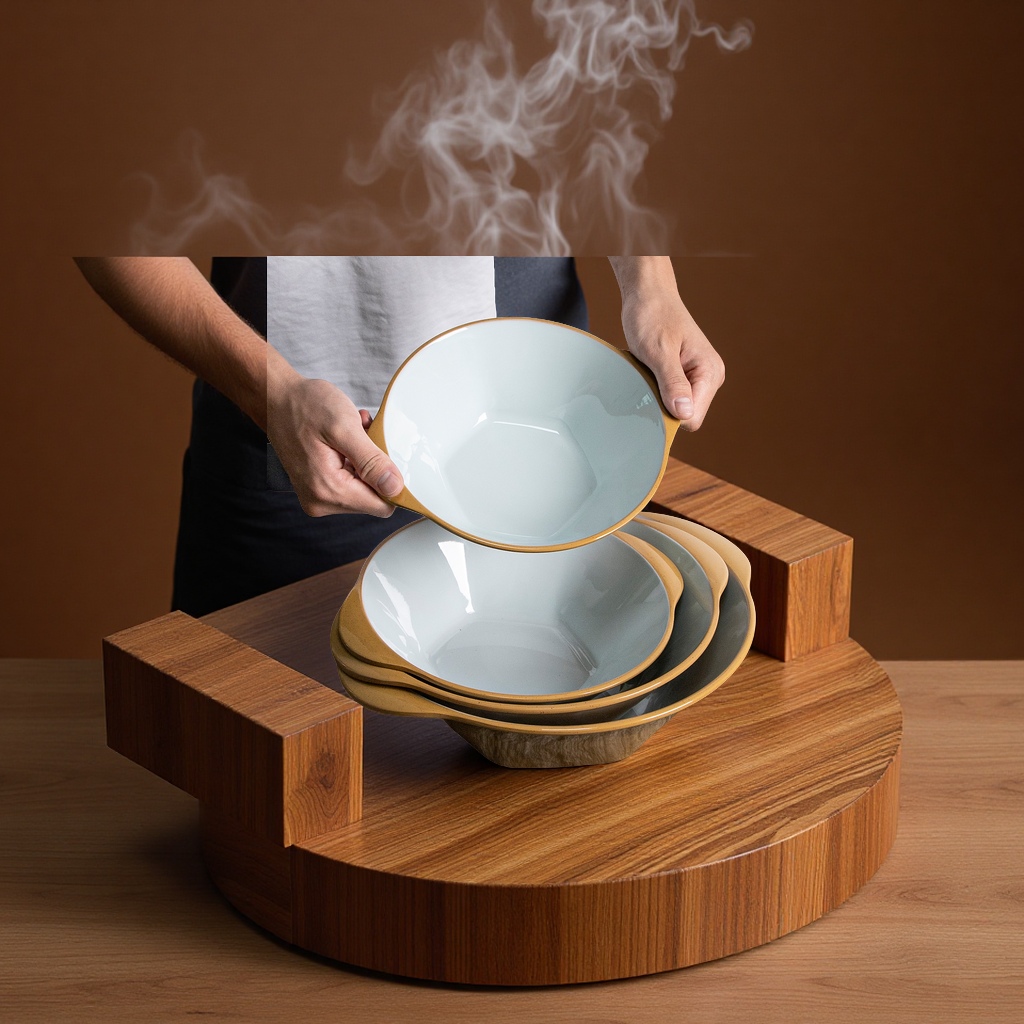 Influenzer tazón de pasta binaural tazón grande tazón de luggén línea de arroz rosado especial para catering resistente al calor y duradero Specification image