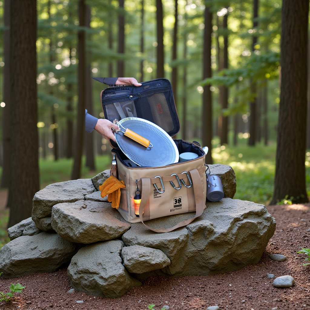 Multi-functional outdoor folding storage box, picnic and camping equipment storage bag, large-capacity kitchenware and tableware organization box, field tactical storage bag details Picture