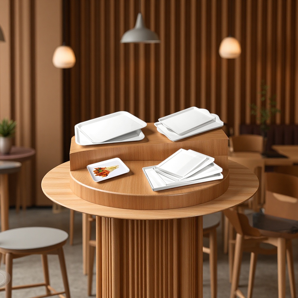 Rectangular imitation porcelain restaurant, bar, hotel, fast food service tray, anti-slip and durable plastic melamine tableware set