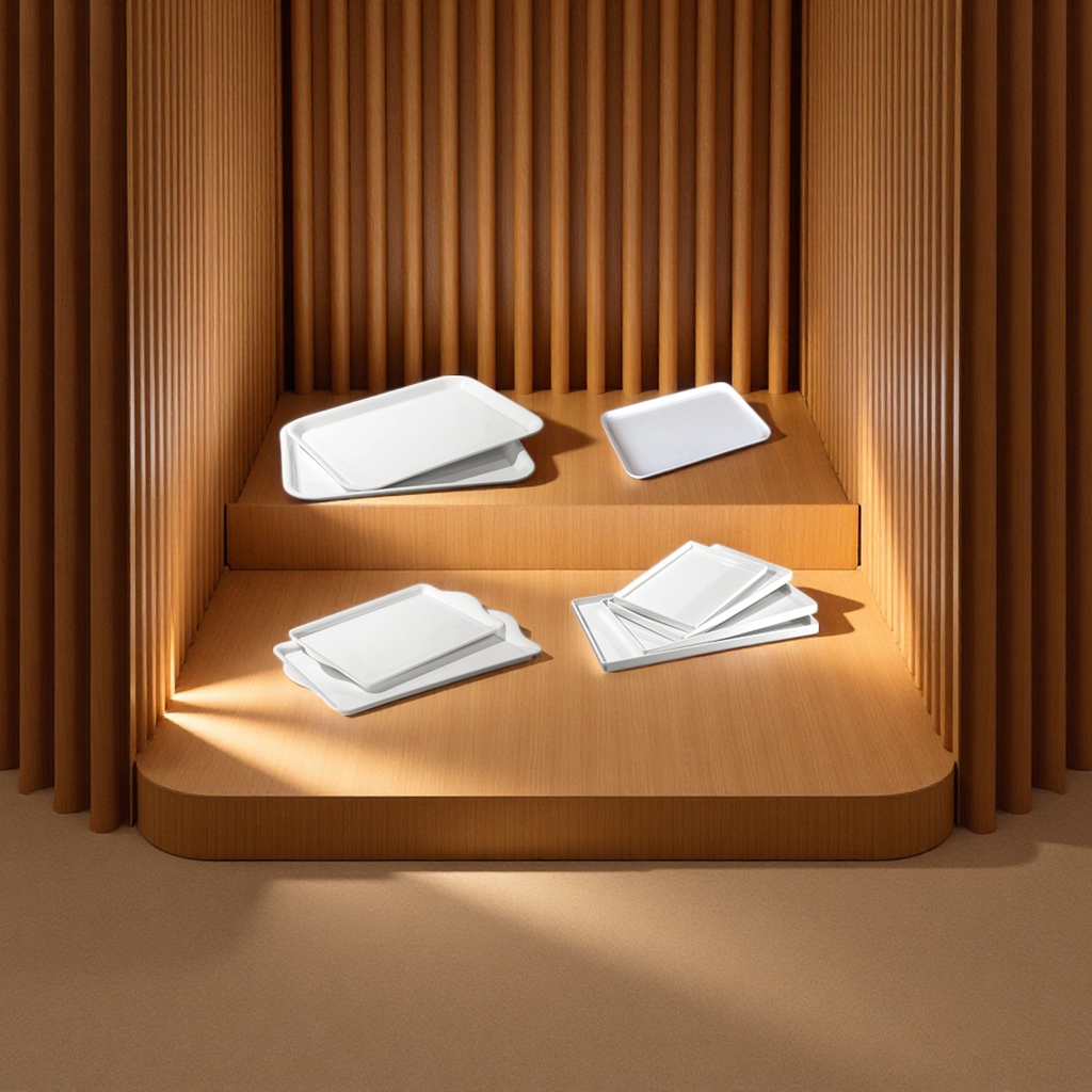 Rectangular imitación porcelana restaurante bar hotel comida rápida bandeja de servicio antideslizante durable plástico metamina juego de vajilla Application Scenario