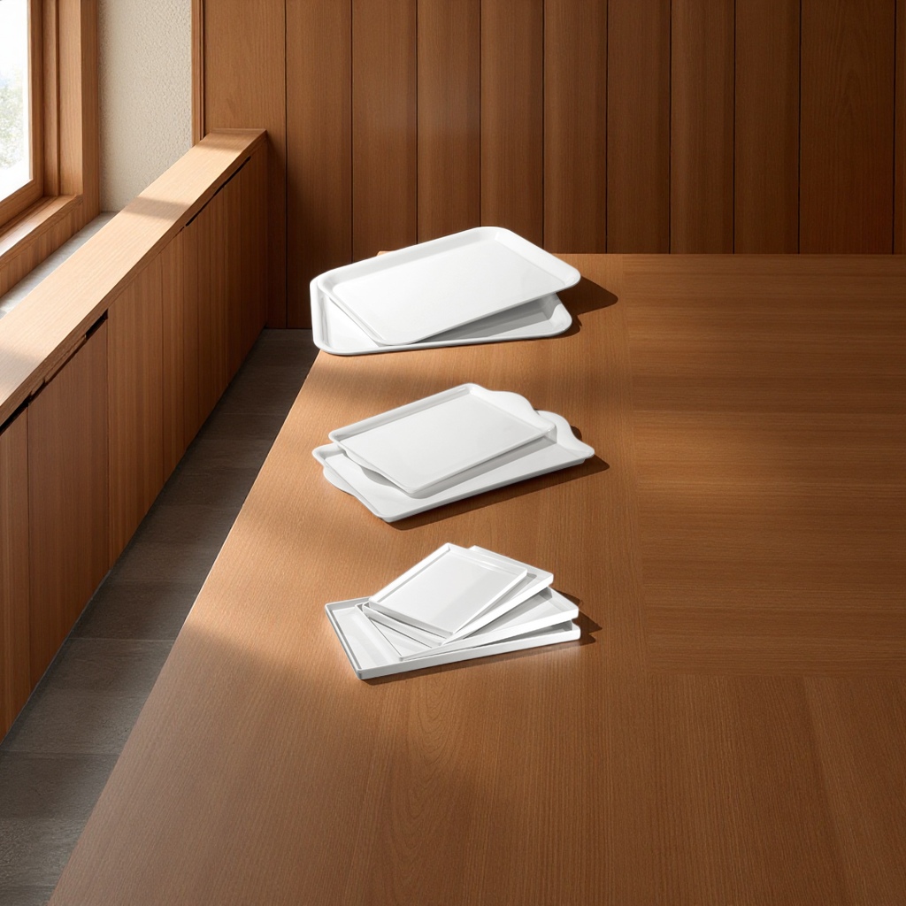 Rectangular imitación porcelana restaurante bar hotel comida rápida bandeja de servicio antideslizante durable plástico metamina juego de vajilla Item Picture