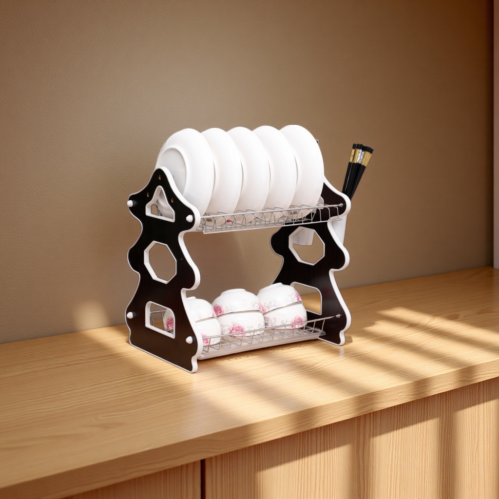 Creative double-layer ironwork kitchen storage rack, draining dish storage rack, floor-standing multi-functional household kitchenware organization