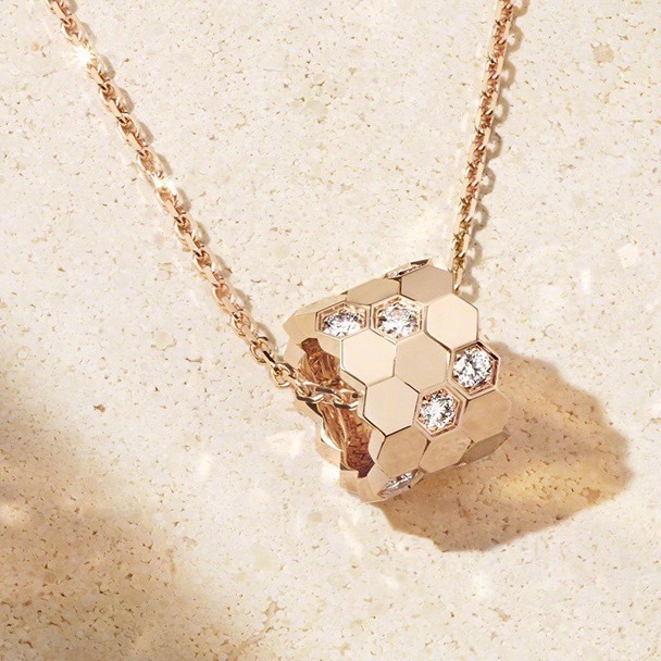 蜂巢项链精工cnc切割版本18k厚电镀间钻锁骨链玫瑰金直销代发详情4