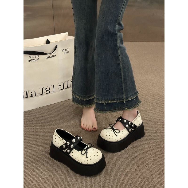 法式波点蝴蝶结浅口单鞋女2026新款春季厚底女鞋新品小皮鞋详情2