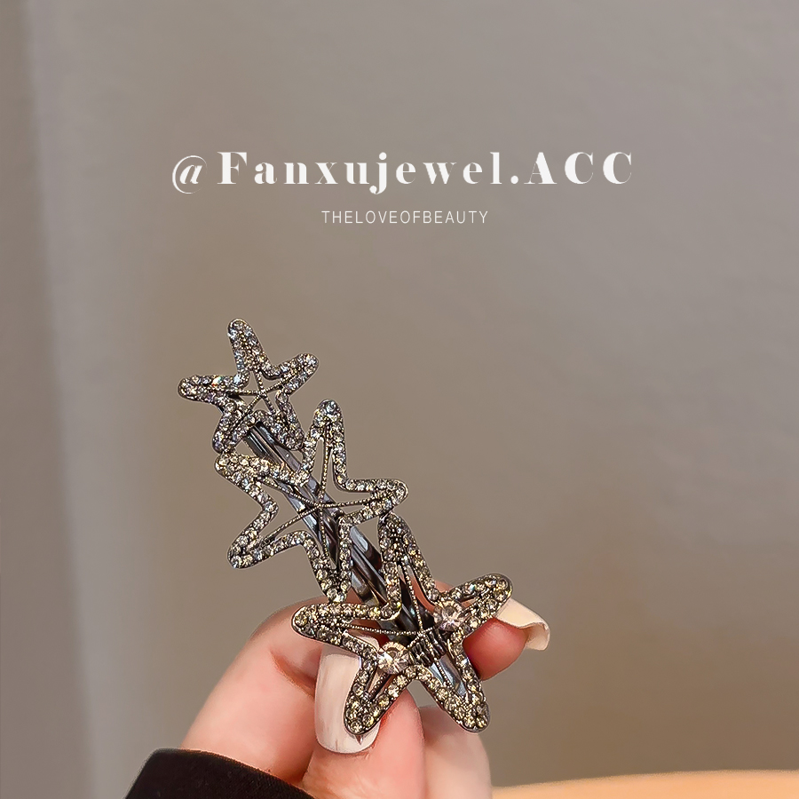 High-end water diamond starfish hair clip, women's niche design, side bangs clip, exquisite hair clip, broken hair duckbill clip Specification image