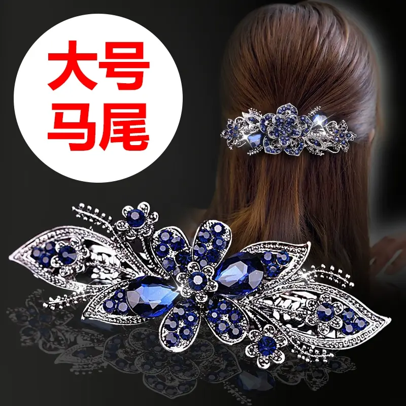 Korean large-sized hair accessories, water diamond top clips, adult women, simple anti-slip hair clips, horizontal clips, spring clips, headwear details Picture