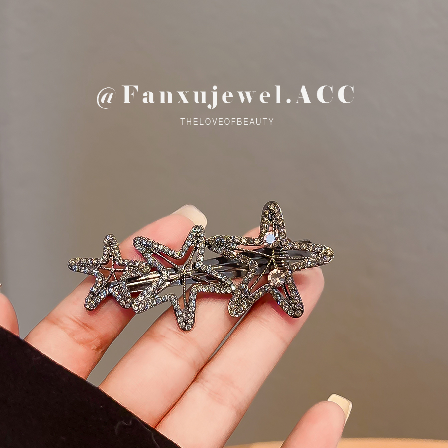 High-end water diamond starfish hair clip, women's niche design, side bangs clip, exquisite hair clip, broken hair duckbill clip details Picture