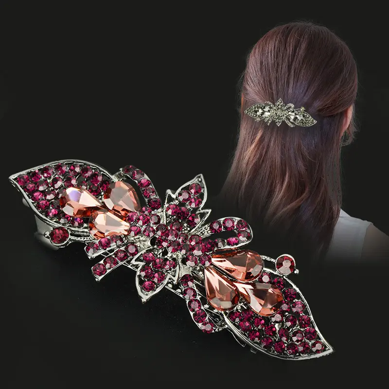 Korean large-sized hair accessories, water diamond top clips, adult women, simple anti-slip hair clips, horizontal clips, spring clips, headwear Specification drawing