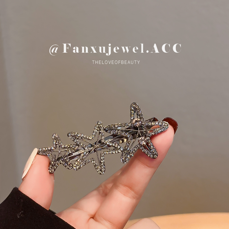High-end water diamond starfish hair clip, women's niche design, side bangs clip, exquisite hair clip, broken hair duckbill clip Item Picture