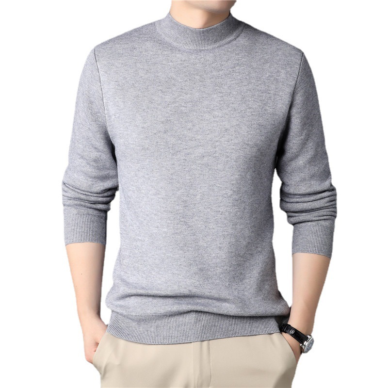 Men's spring and autumn solid-color semi-high-neck knitted sweater, slimming sweater, youth base sweater, plus-size men's and women's plus-size sweater Item Picture