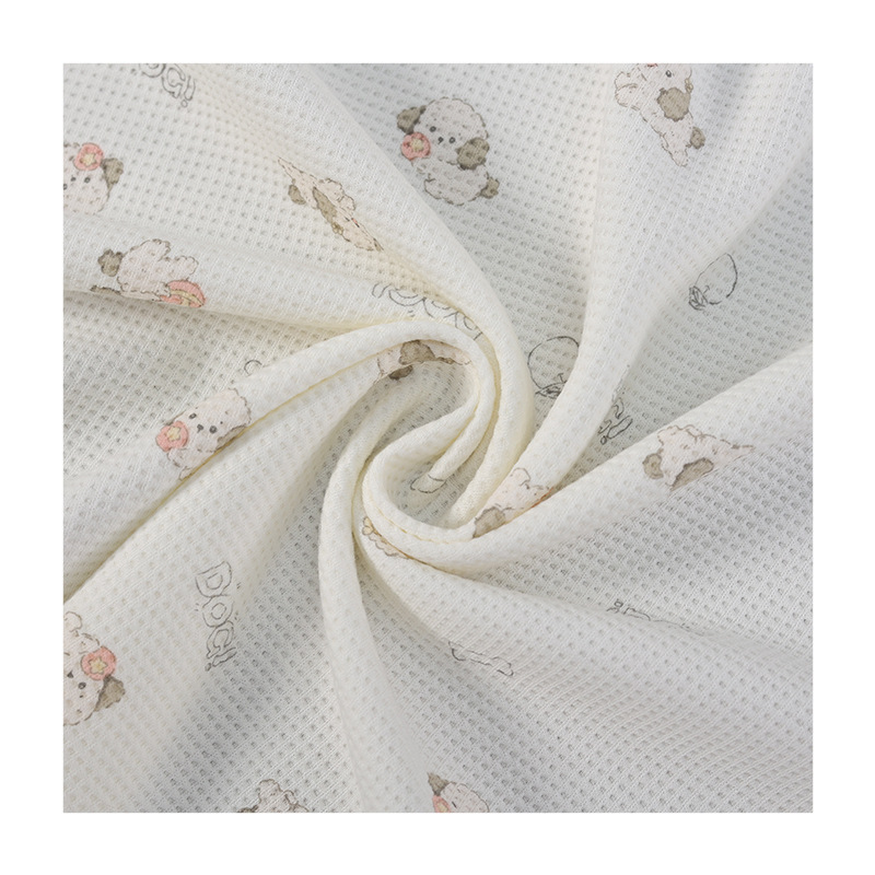 全棉磨毛华夫格印花针织面料适用于睡衣家居服童装纺织皮革扎染布印花工艺柔软舒适详情图5