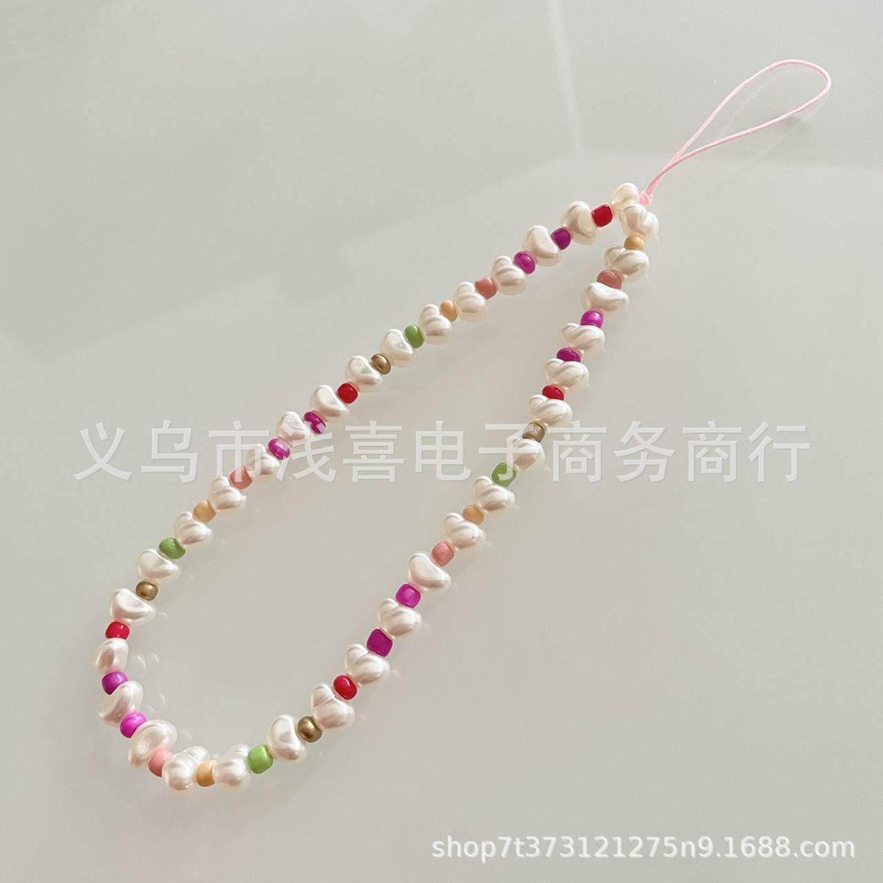 ins新款珍珠元宝爱心形手机链可爱粉色系手工串珠挂饰手机挂绳女饰品配件散珠串珠 Specification image