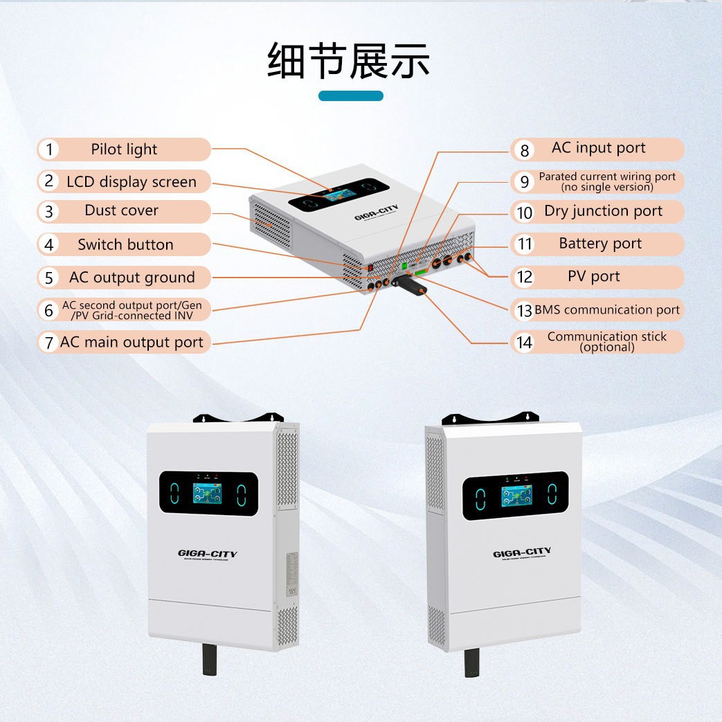 Gigacity10kw - 12Kw Solar Inverter, Single-Phase 220V Household Energy Storage Grid-Connected Electrical Inverter Power Supply Specification drawing