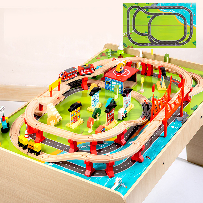 New beech wood simulation train track children's educational assembly solid wood toy set train track toys Application Scenario