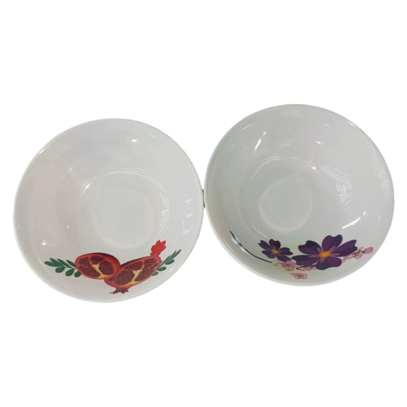 Factory-issued melamine white printed round rice bowls and soup bowls, commercial hot pot restaurant tableware details Picture