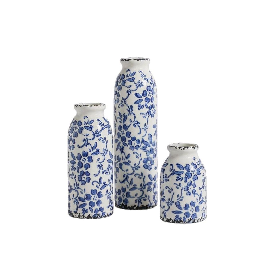 Amazon export crack-glazed antique ceramic vases and flower vases, retro white home living room dried flower decorations, embellish home aesthetics Item Picture