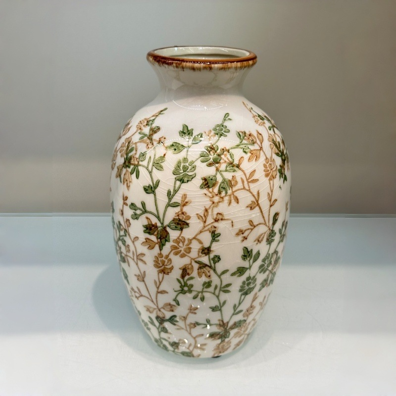 田园风手绘繁花陶瓷冰裂小花瓶客厅餐桌水养鲜花摆件花器陶瓷包装容器细节图