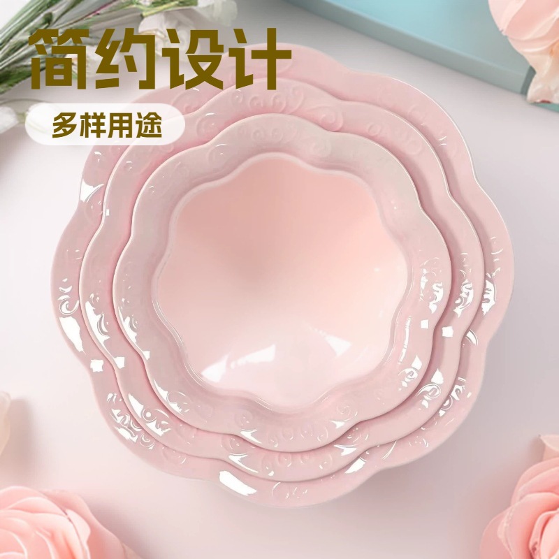 Melamine monochrome lace round plates, commercial imitation porcelain, hotel display, soup plates, restaurant plates, restaurant tableware