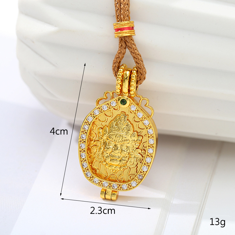 New Vietnamese sand gold necklace with a unique ethnic style, lion head with diamonds, and ancient hollowed-out pendant. Wholesale from the manufacturer Specification image