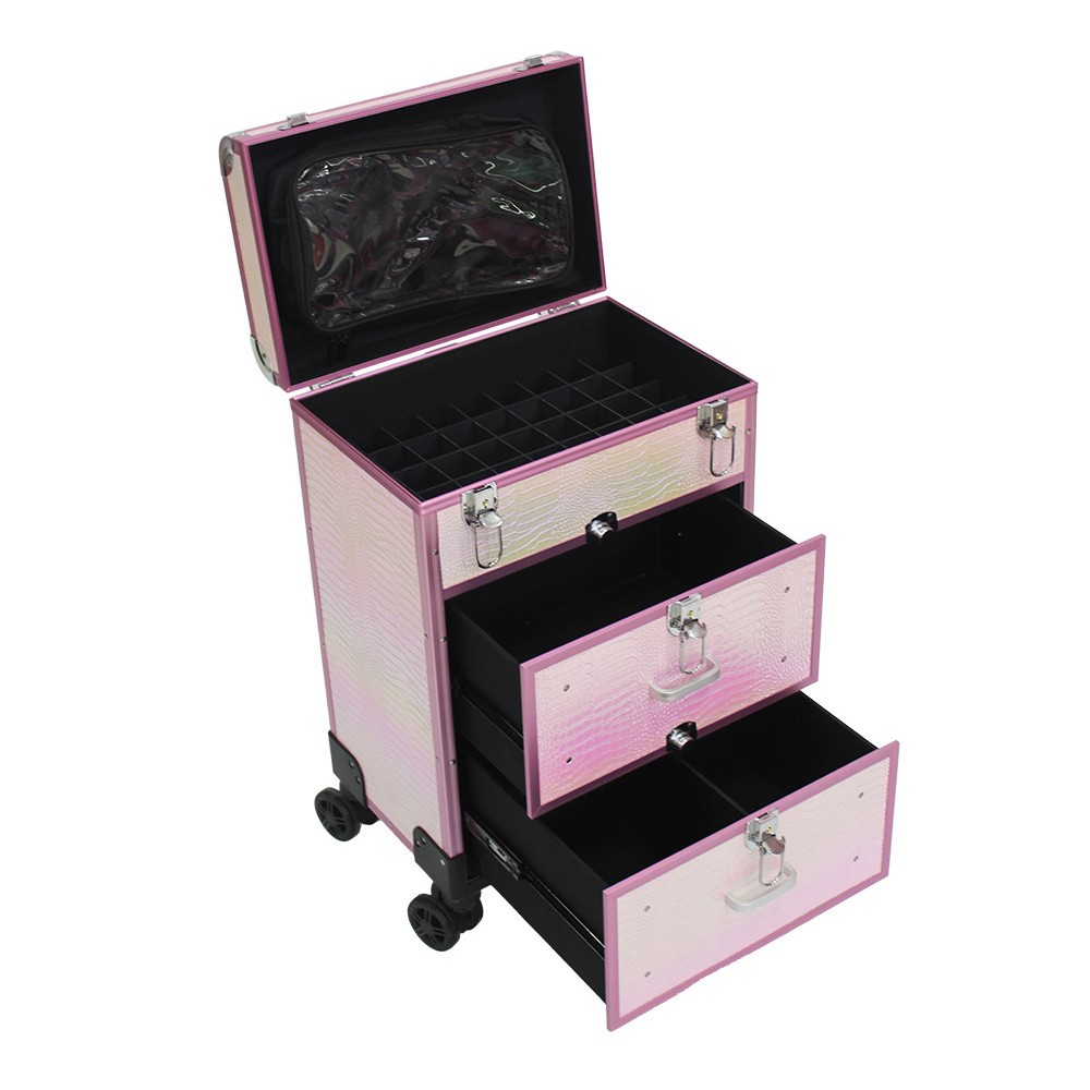 Professional aluminum alloy handle large-capacity makeup box, beauty and hair care tool box with drawer, mummy dinner bag, makeup box Application Scenario