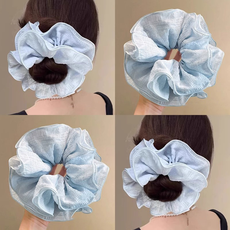 High-end pink mesh large intestine hair tie for Spring/Summer 2025, a feminine and atmospheric ponytail hair accessory details Picture