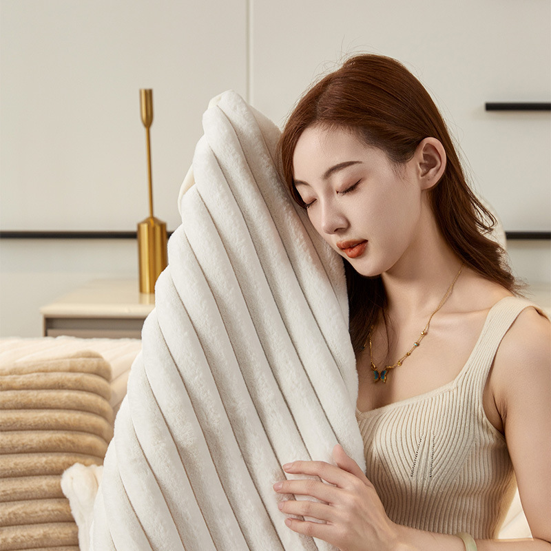 Striped plush sofa cushion 2024 new winter thickened full cover cushion cover multi-piece home textile cross-border set Specification image