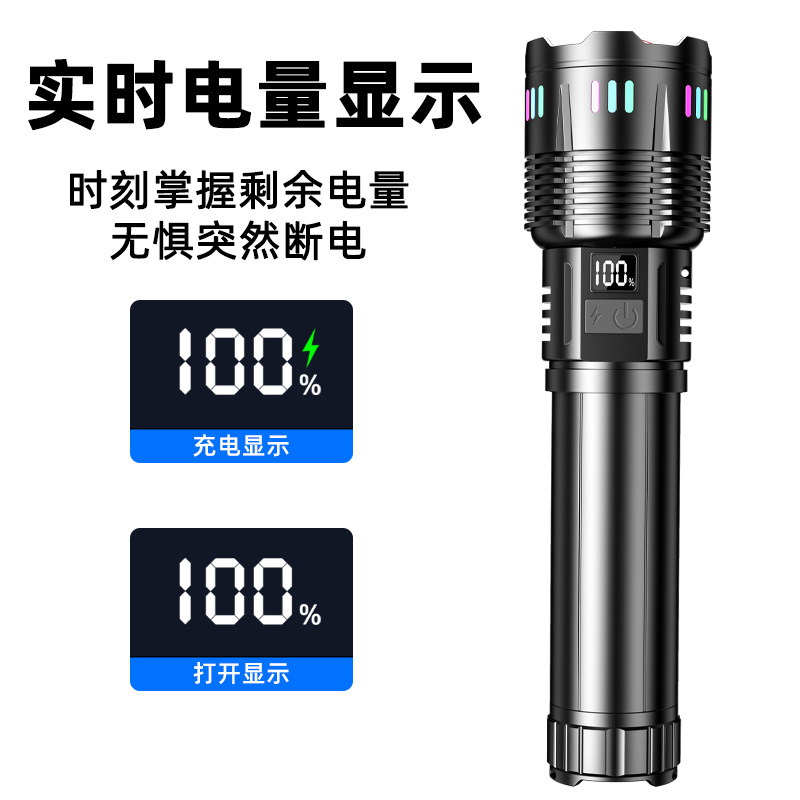 Cross-border flashlight, digital display, hidden charging, long battery life, high lumen, telescopic zoom, special laser lamp for lighting fixtures details Picture