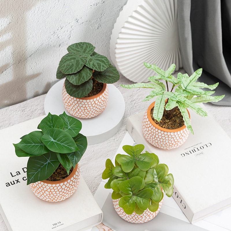 亚马逊创意绿植盆景装饰仿真彩叶芋塑料盆栽宠物园艺盆景批发绿植装饰品