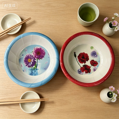 Factory-direct melamine flower print simple style round rice bowls and soup bowls commercial tableware