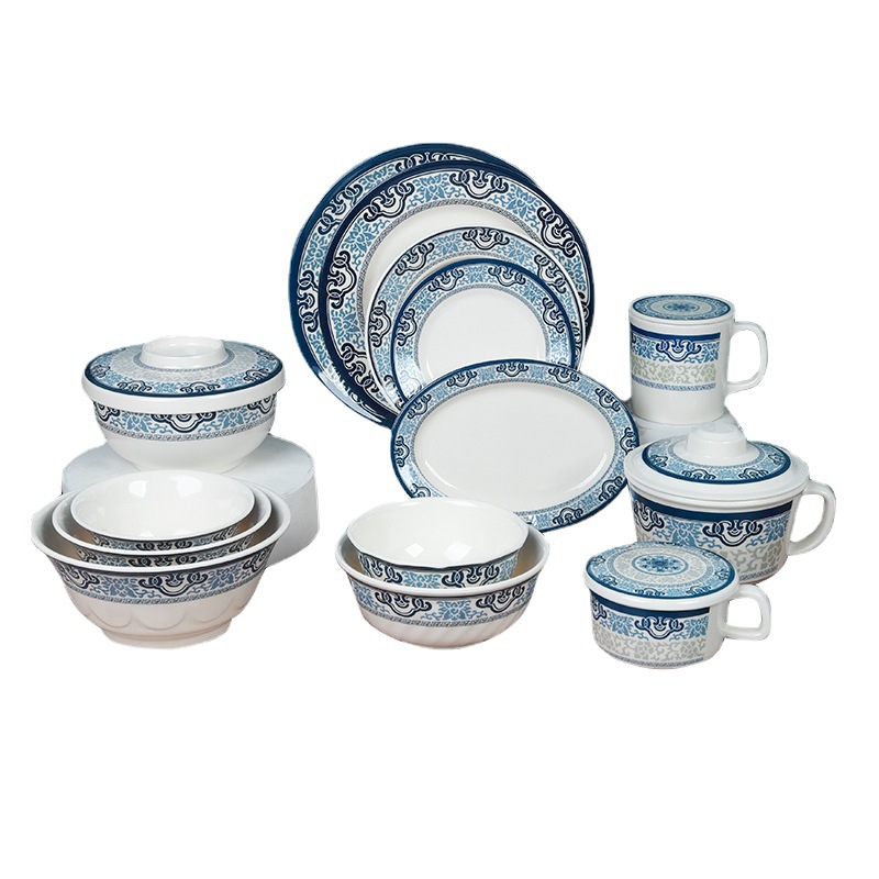 Wuhe China feng qinghua serie de vajilla de metamina juego de vajilla 26 piezas plato cuadrado vajilla redonda suministros de comedor uso diario tienda general estilo de cerámica Item Picture