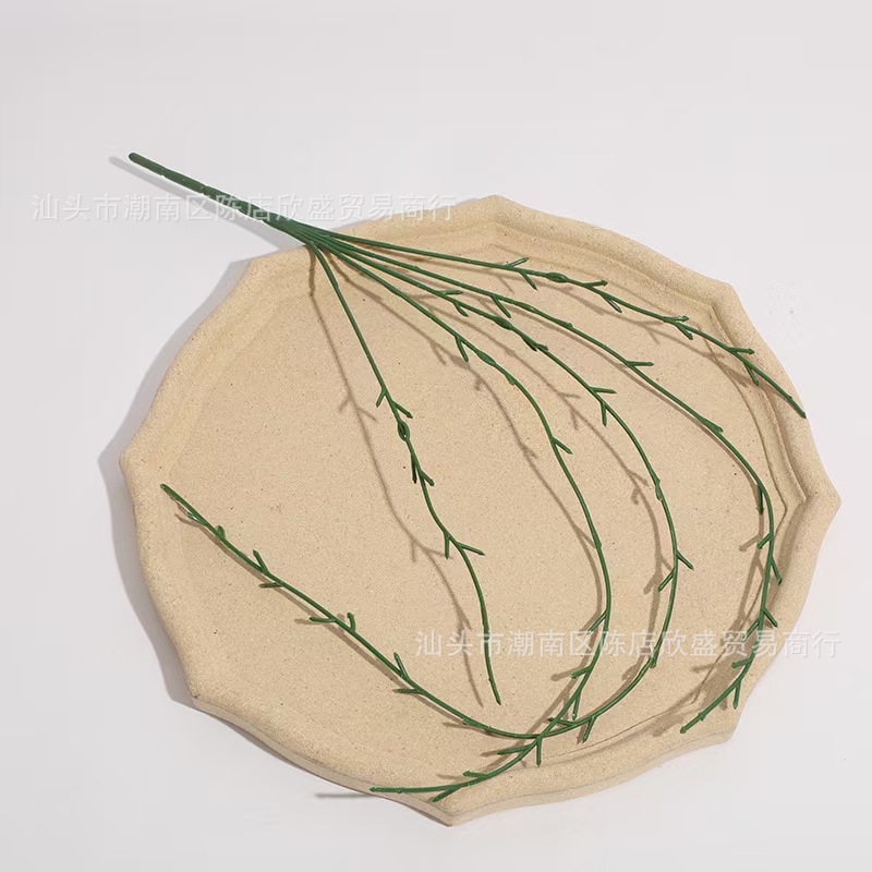 广东花枝仿真花配件五叉69目藤条塑料铁丝包芯仿真花杆厂家五头办公文化园艺仿真枝叶树