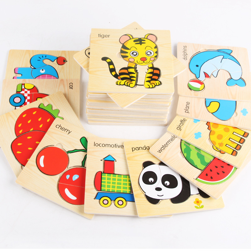 Children's wooden three-dimensional jigsaw puzzle, educational toys, animal traffic, fruit, early education cognition board, cartoon board, suitable for children's early education enlightenment Application Scenario