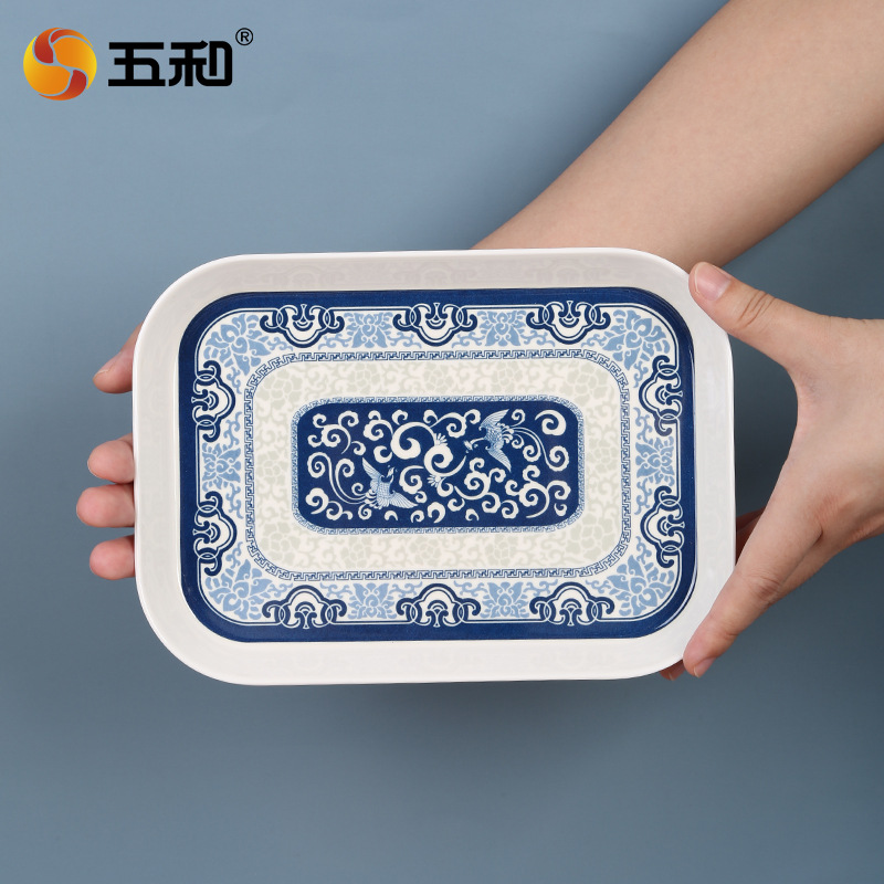 Wuhe China feng qinghua serie de vajilla de metamina juego de vajilla 26 piezas plato cuadrado vajilla redonda suministros de comedor uso diario tienda general estilo de cerámica details Picture